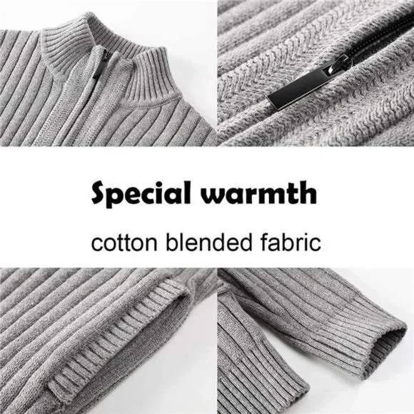 Men's Cardigan Sweaters Full Zip Up Stand Collar Slim Fit